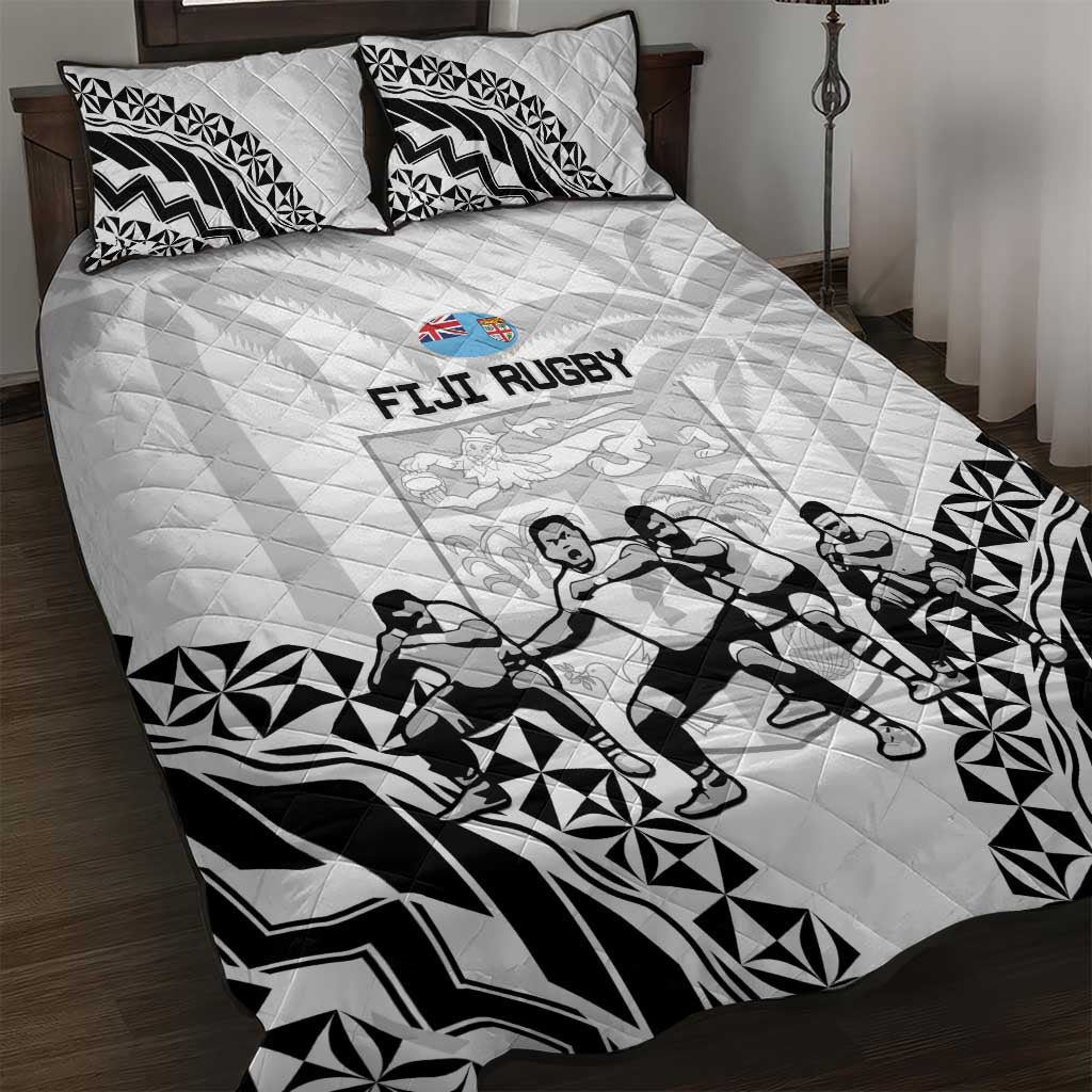 Fiji Tapa Rugby Quilt Bed Set Cibi Dance With Fijian Pattern LT14 White - Polynesian Pride