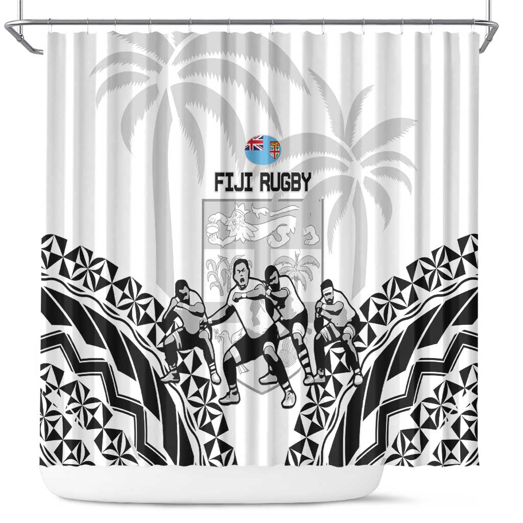 Fiji Tapa Rugby Shower Curtain Cibi Dance With Fijian Pattern