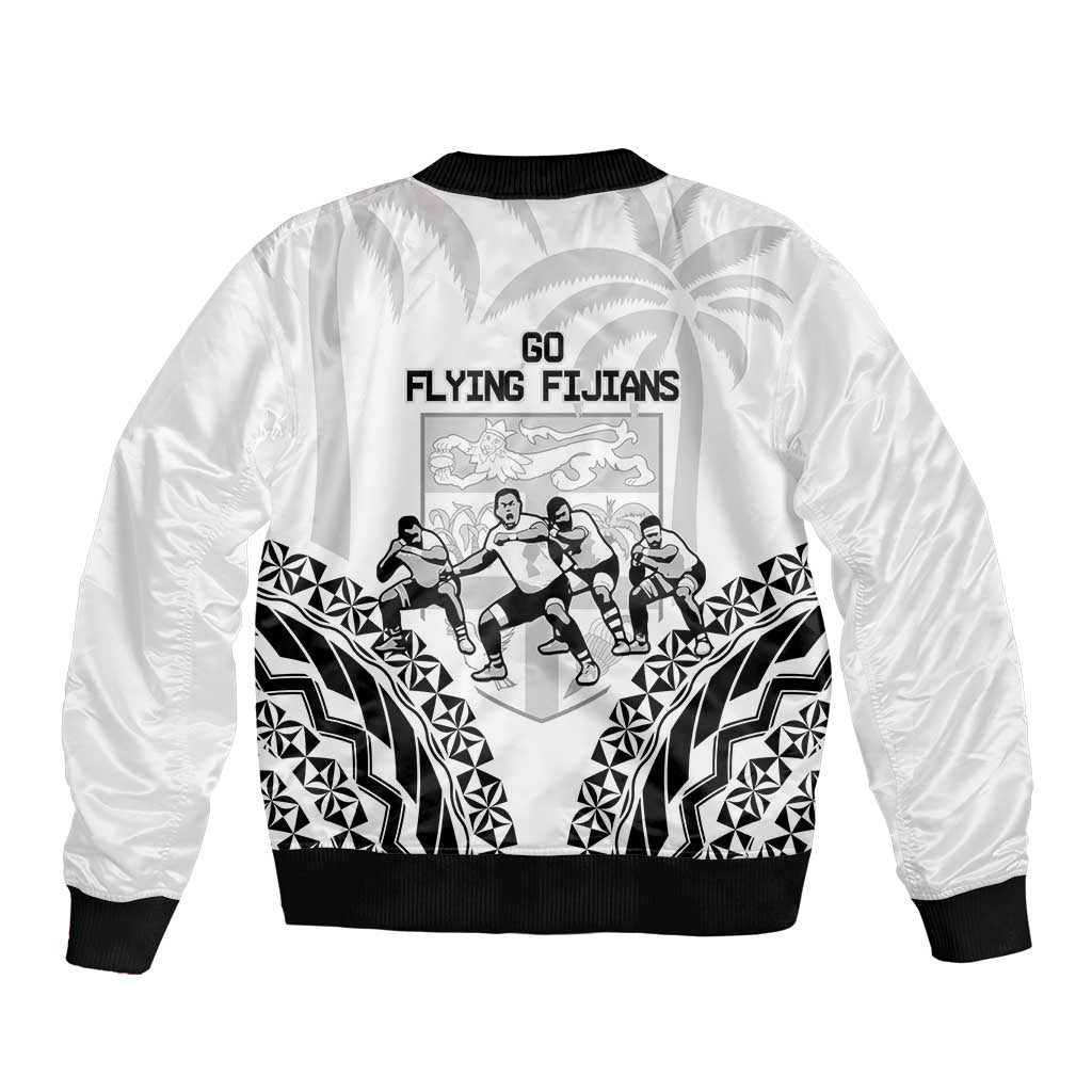 Fiji Tapa Rugby Sleeve Zip Bomber Jacket Cibi Dance With Fijian Pattern LT14 - Polynesian Pride