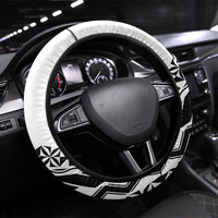 Fiji Tapa Rugby Steering Wheel Cover Cibi Dance With Fijian Pattern LT14 Universal Fit White - Polynesian Pride