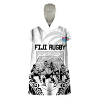 Fiji Tapa Rugby Wearable Blanket Hoodie Cibi Dance With Fijian Pattern LT14 One Size White - Polynesian Pride