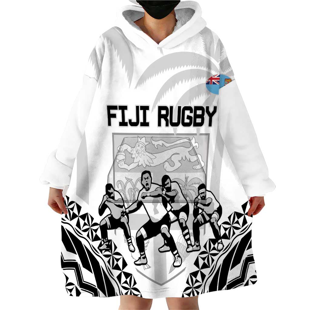 Fiji Tapa Rugby Wearable Blanket Hoodie Cibi Dance With Fijian Pattern LT14 - Polynesian Pride