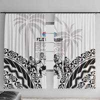 Fiji Tapa Rugby Window Curtain Cibi Dance With Fijian Pattern LT14 With Hooks White - Polynesian Pride
