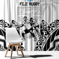 Fiji Tapa Rugby Window Curtain Cibi Dance With Fijian Pattern LT14 - Polynesian Pride