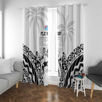 Fiji Tapa Rugby Window Curtain Cibi Dance With Fijian Pattern LT14 With Grommets White - Polynesian Pride