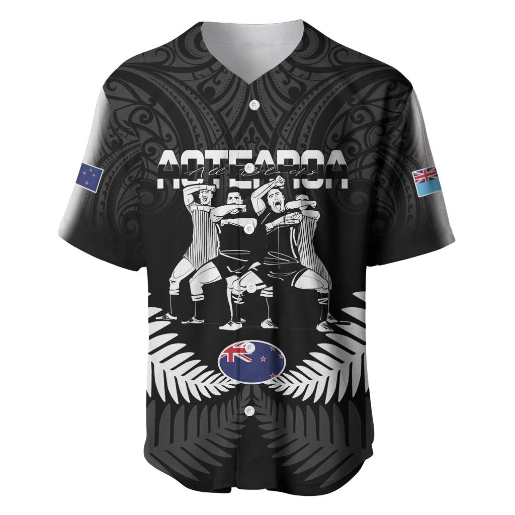New Zealand And Fiji Tapa Rugby Baseball Jersey Haka Dance Mix Cibi Dance Together LT14 Black - Polynesian Pride