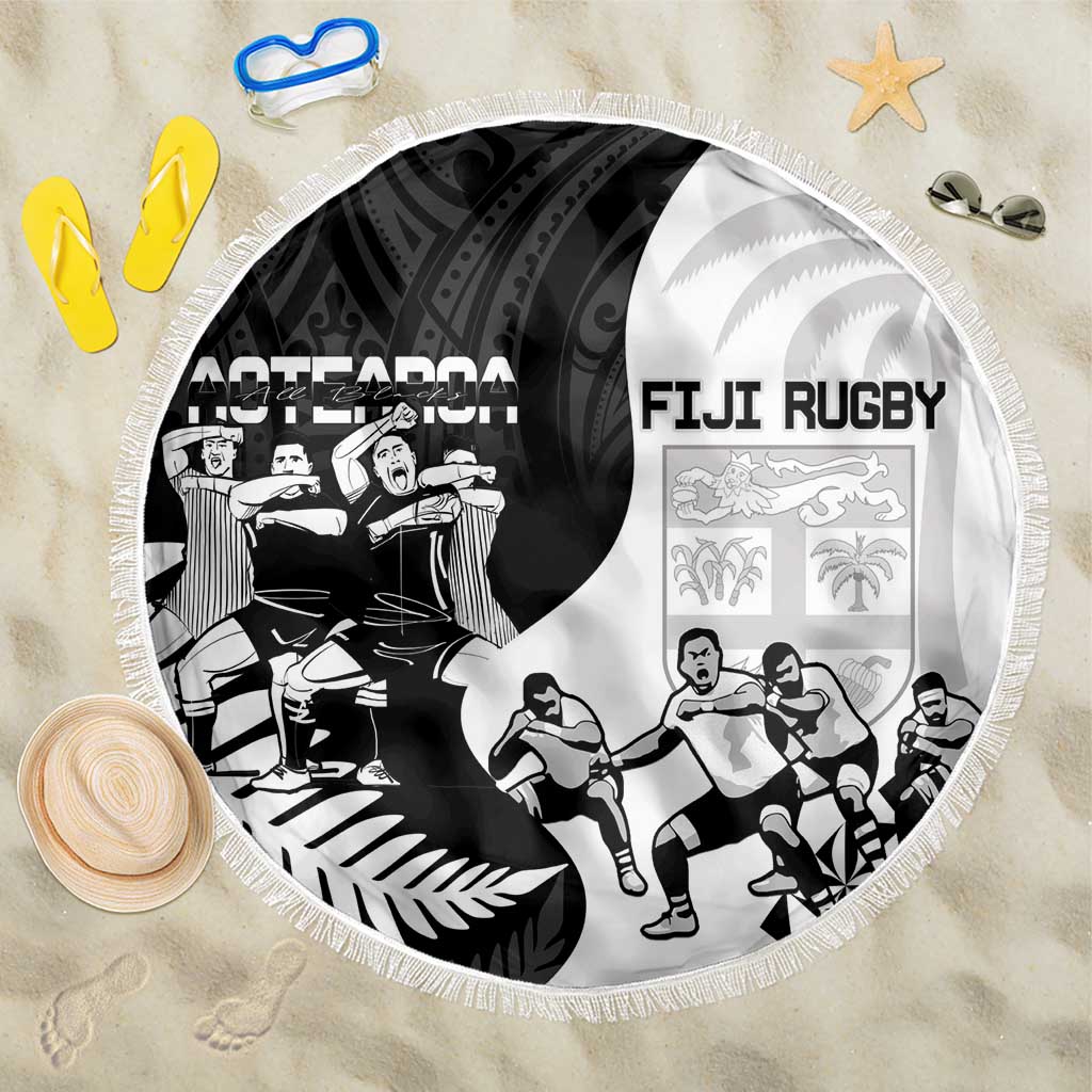 New Zealand And Fiji Tapa Rugby Beach Blanket Haka Dance Mix Cibi Dance Together LT14 One Size 150cm Black - Polynesian Pride