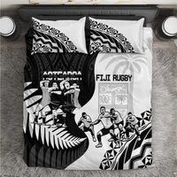 New Zealand And Fiji Tapa Rugby Bedding Set Haka Dance Mix Cibi Dance Together LT14 Black - Polynesian Pride