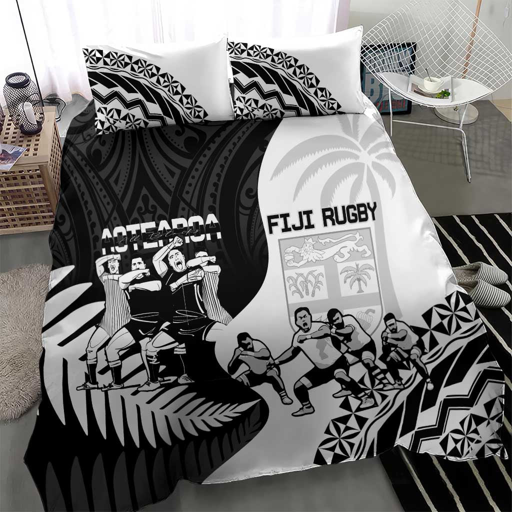 New Zealand And Fiji Tapa Rugby Bedding Set Haka Dance Mix Cibi Dance Together LT14 - Polynesian Pride