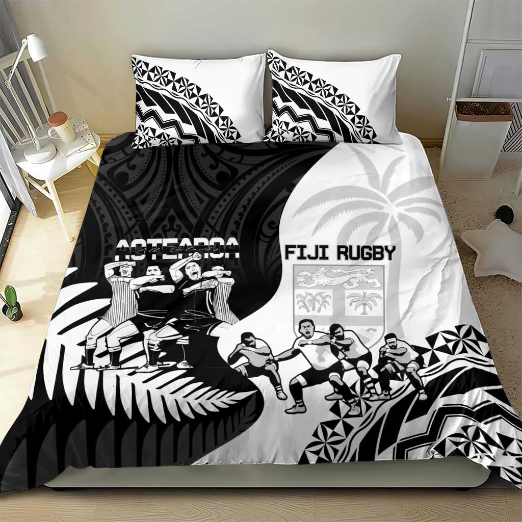 New Zealand And Fiji Tapa Rugby Bedding Set Haka Dance Mix Cibi Dance Together LT14 - Polynesian Pride