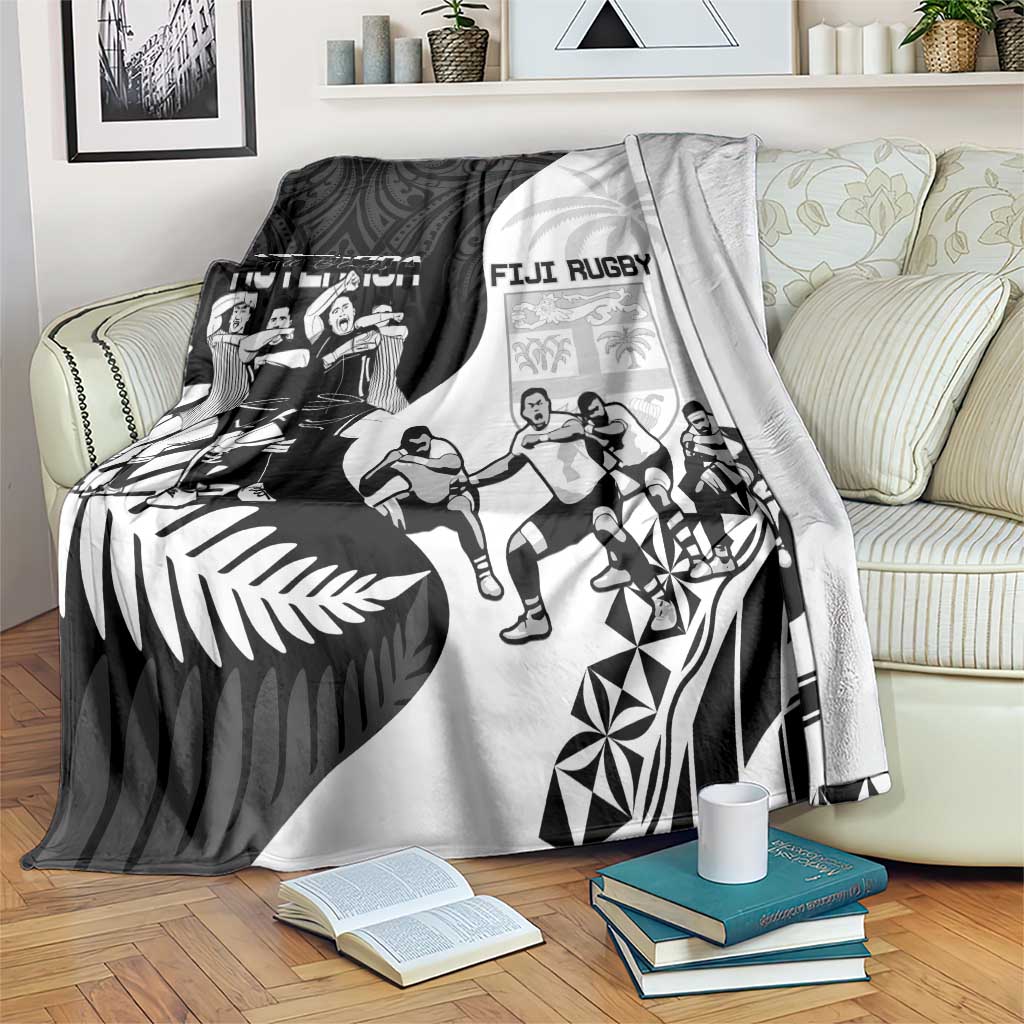 New Zealand And Fiji Tapa Rugby Blanket Haka Dance Mix Cibi Dance Together LT14 Black - Polynesian Pride