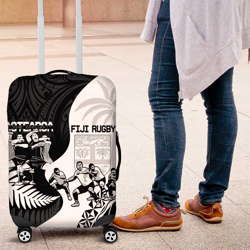 New Zealand And Fiji Tapa Rugby Luggage Cover Haka Dance Mix Cibi Dance Together LT14 Black - Polynesian Pride
