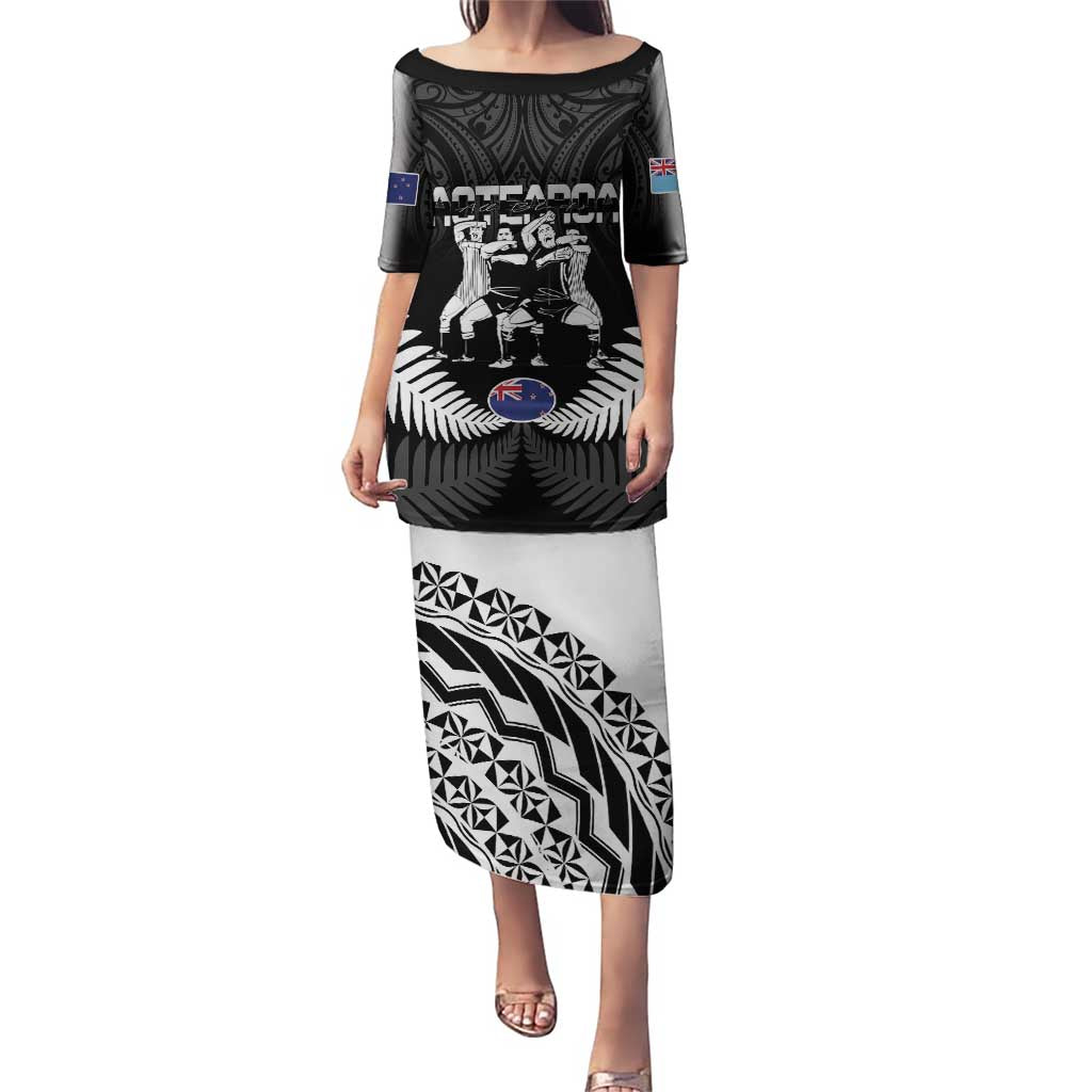 New Zealand And Fiji Tapa Rugby Puletasi Haka Dance Mix Cibi Dance Together LT14 Long Dress Black - Polynesian Pride
