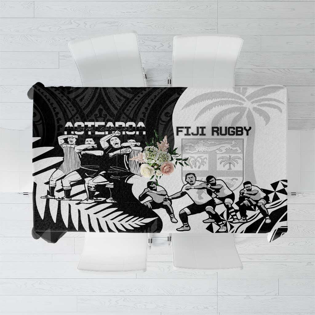 New Zealand And Fiji Tapa Rugby Tablecloth Haka Dance Mix Cibi Dance Together LT14 Black - Polynesian Pride