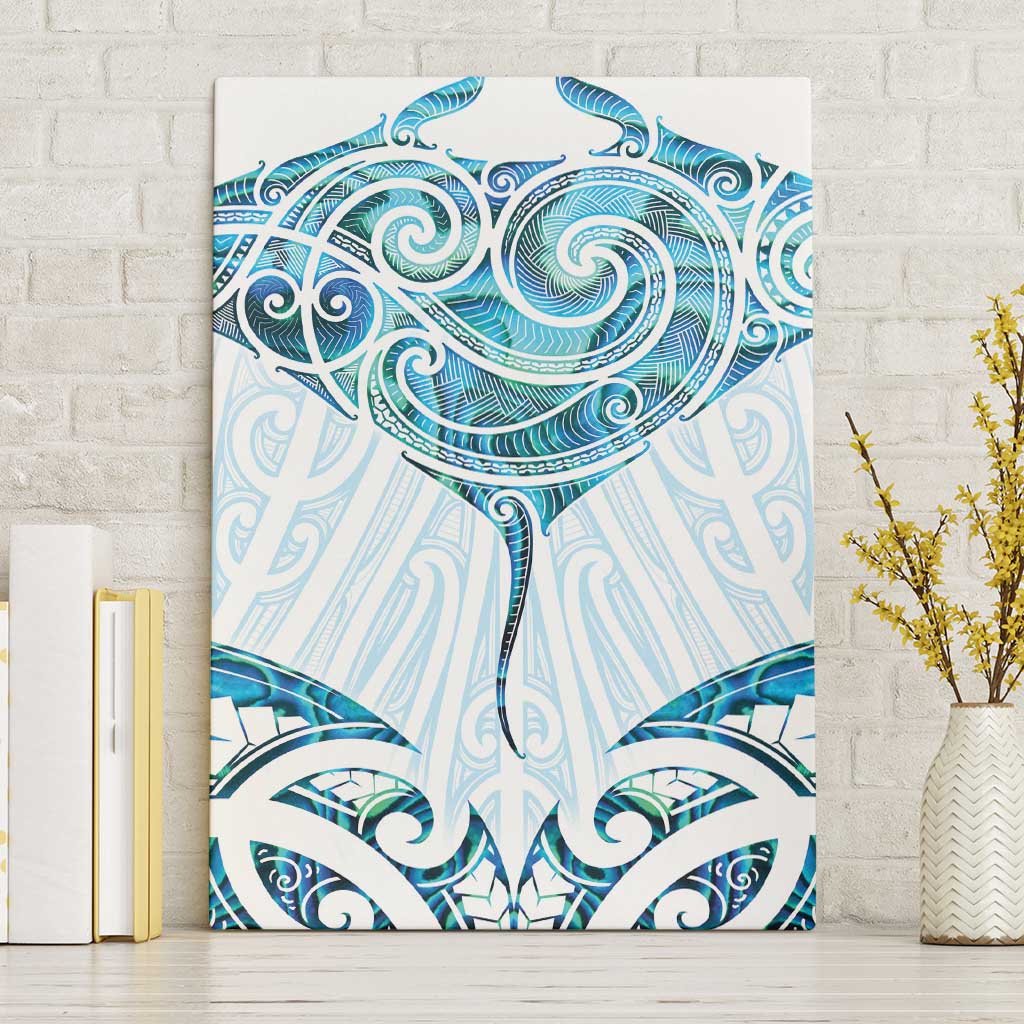 New Zealand Manta Ray Tattoo Canvas Wall Art Aotearoa Maori Haehae Paua Shell LT14 Without Frame White - Polynesian Pride