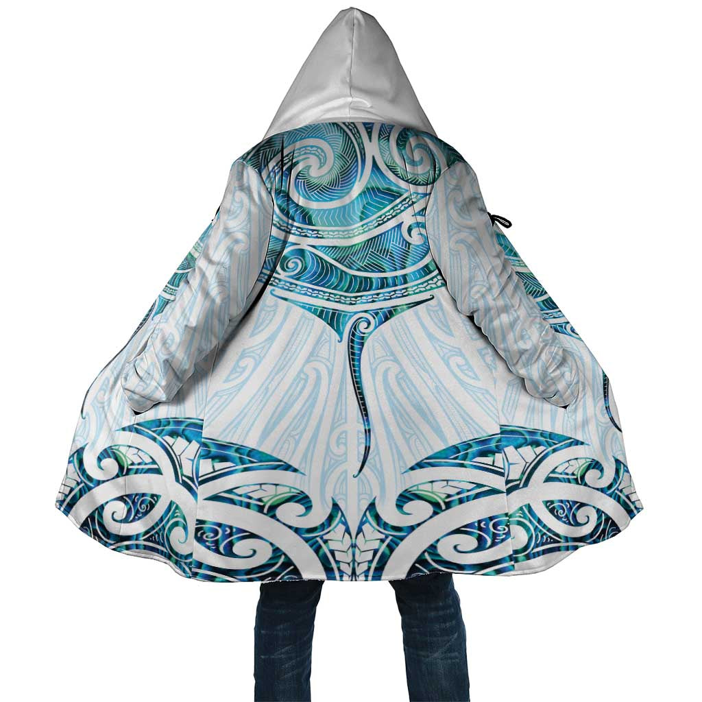 New Zealand Manta Ray Tattoo Cloak Aotearoa Maori Haehae Paua Shell LT14 Unisex White - Polynesian Pride