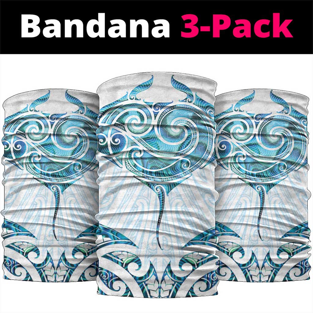 New Zealand Manta Ray Tattoo Neck Gaiter Aotearoa Maori Haehae Paua Shell LT14 package One Size: 25*50cm White - Polynesian Pride