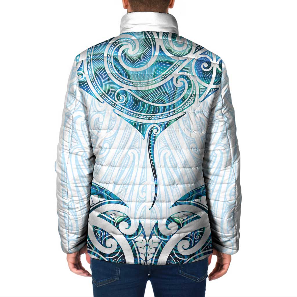 New Zealand Manta Ray Tattoo Padded Jacket Aotearoa Maori Haehae Paua Shell LT14 - Polynesian Pride
