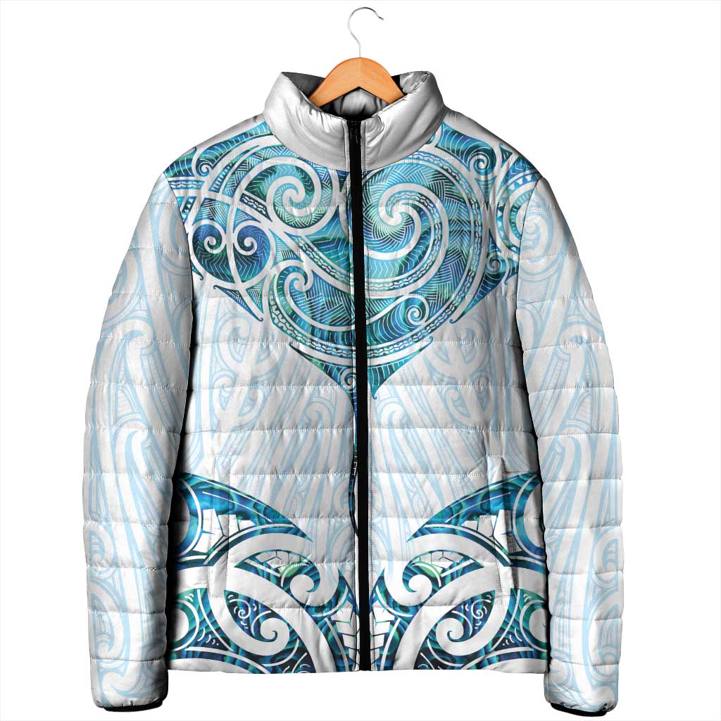 New Zealand Manta Ray Tattoo Padded Jacket Aotearoa Maori Haehae Paua Shell LT14 - Polynesian Pride