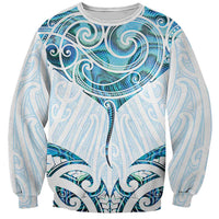 New Zealand Manta Ray Tattoo Sweatshirt Aotearoa Maori Haehae Paua Shell LT14 Unisex White - Polynesian Pride