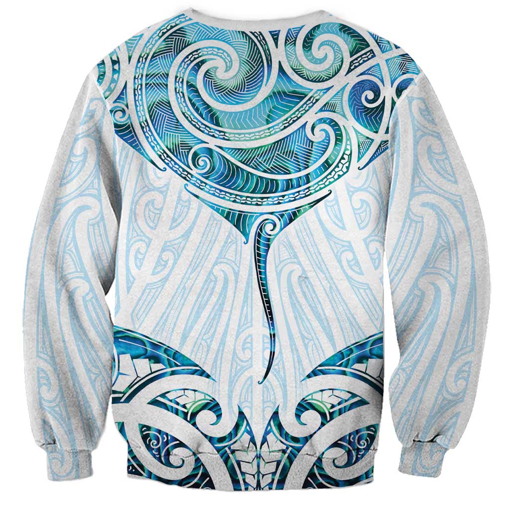 New Zealand Manta Ray Tattoo Sweatshirt Aotearoa Maori Haehae Paua Shell LT14 - Polynesian Pride