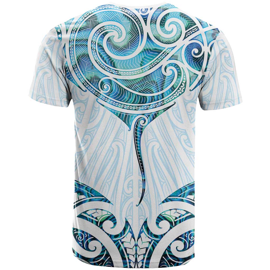 New Zealand Manta Ray Tattoo T Shirt Aotearoa Maori Haehae Paua Shell LT14 - Polynesian Pride
