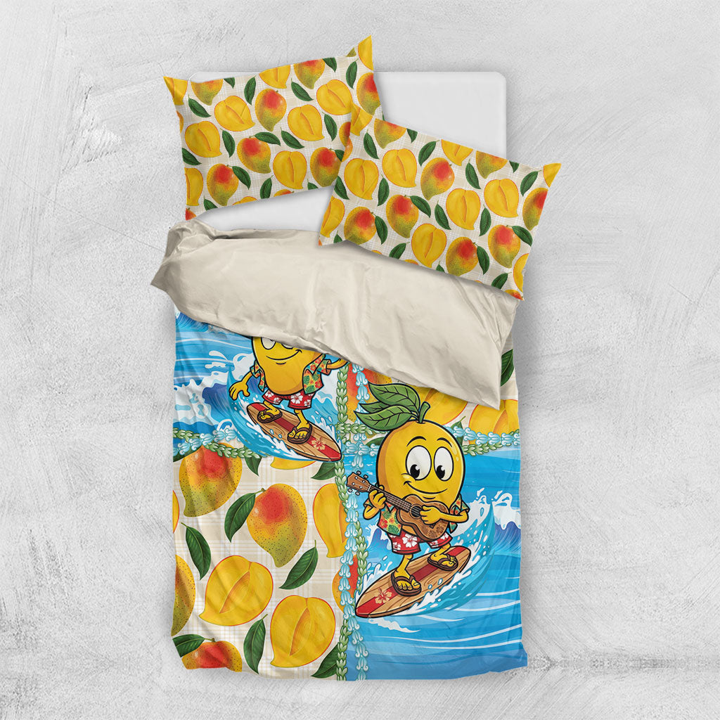 Aloha Hawaii Summer Bedding Set Hawaiian Lei Surfing Mango Palaka Motifs LT14 US Twin 172cm x 218cm Blue - Polynesian Pride