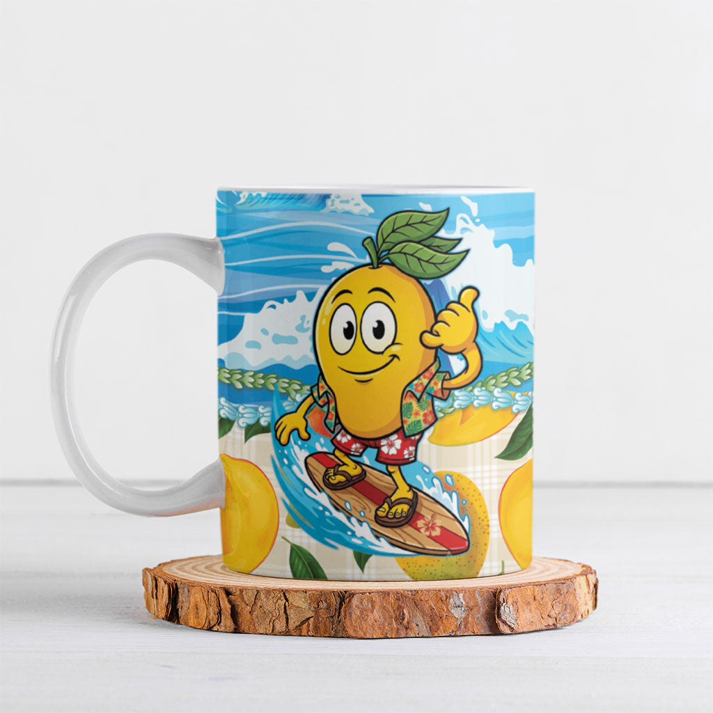 Aloha Hawaii Summer Ceramic Mug Hawaiian Lei Surfing Mango Palaka Motifs LT14 Blue - Polynesian Pride