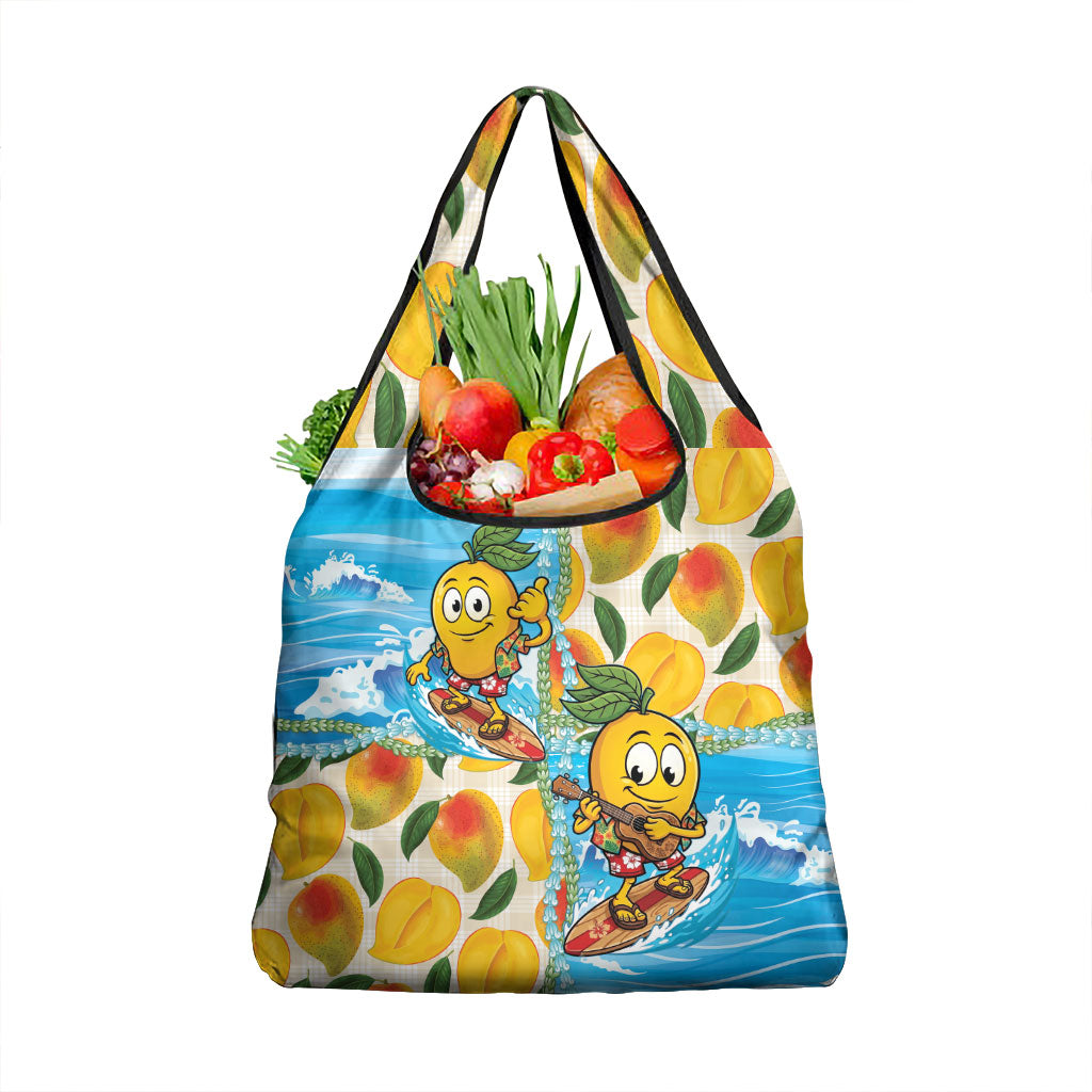 Aloha Hawaii Summer Grocery Bag Hawaiian Lei Surfing Mango Palaka Motifs LT14 1-pack One Size Blue - Polynesian Pride