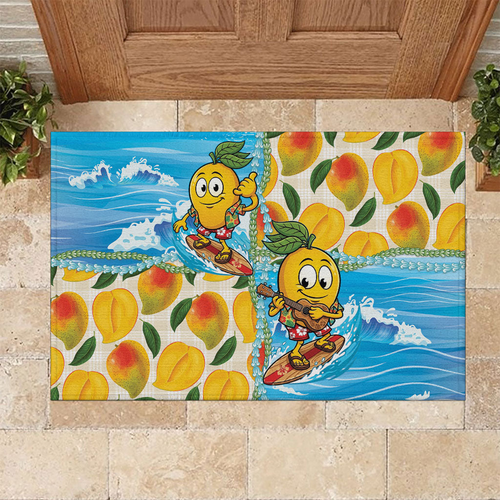 Aloha Hawaii Summer Rubber Doormat Hawaiian Lei Surfing Mango Palaka Motifs LT14 Blue - Polynesian Pride