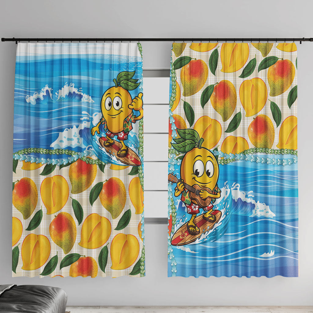 Aloha Hawaii Summer Window Curtain Hawaiian Lei Surfing Mango Palaka Motifs LT14 With Hooks Blue - Polynesian Pride