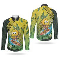Hawaii Surfing Mango Couples Matching Mermaid Dress and Long Sleeve Button Shirt Manako Polynesian Fish Hook LT14 - Polynesian Pride