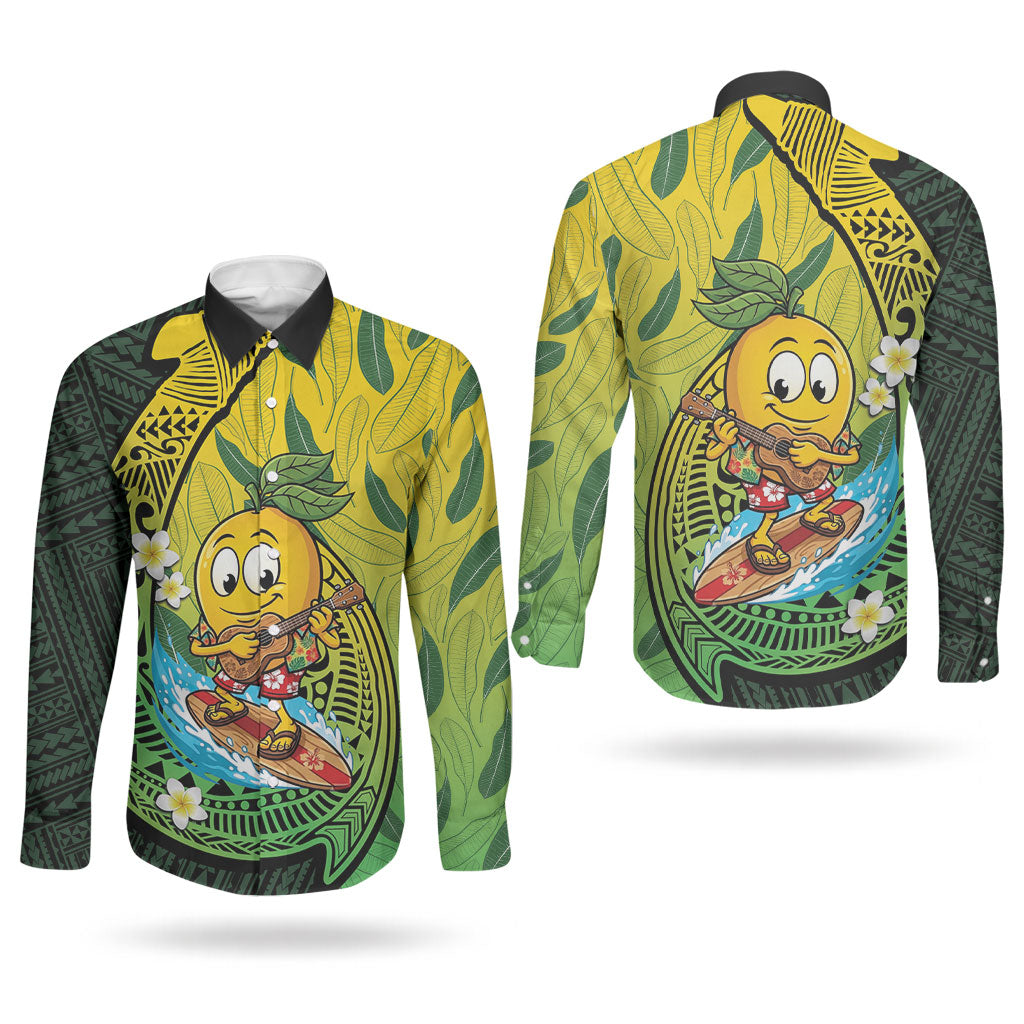 Hawaii Surfing Mango Couples Matching Summer Maxi Dress and Long Sleeve Button Shirt Manako Polynesian Fish Hook LT14 - Polynesian Pride