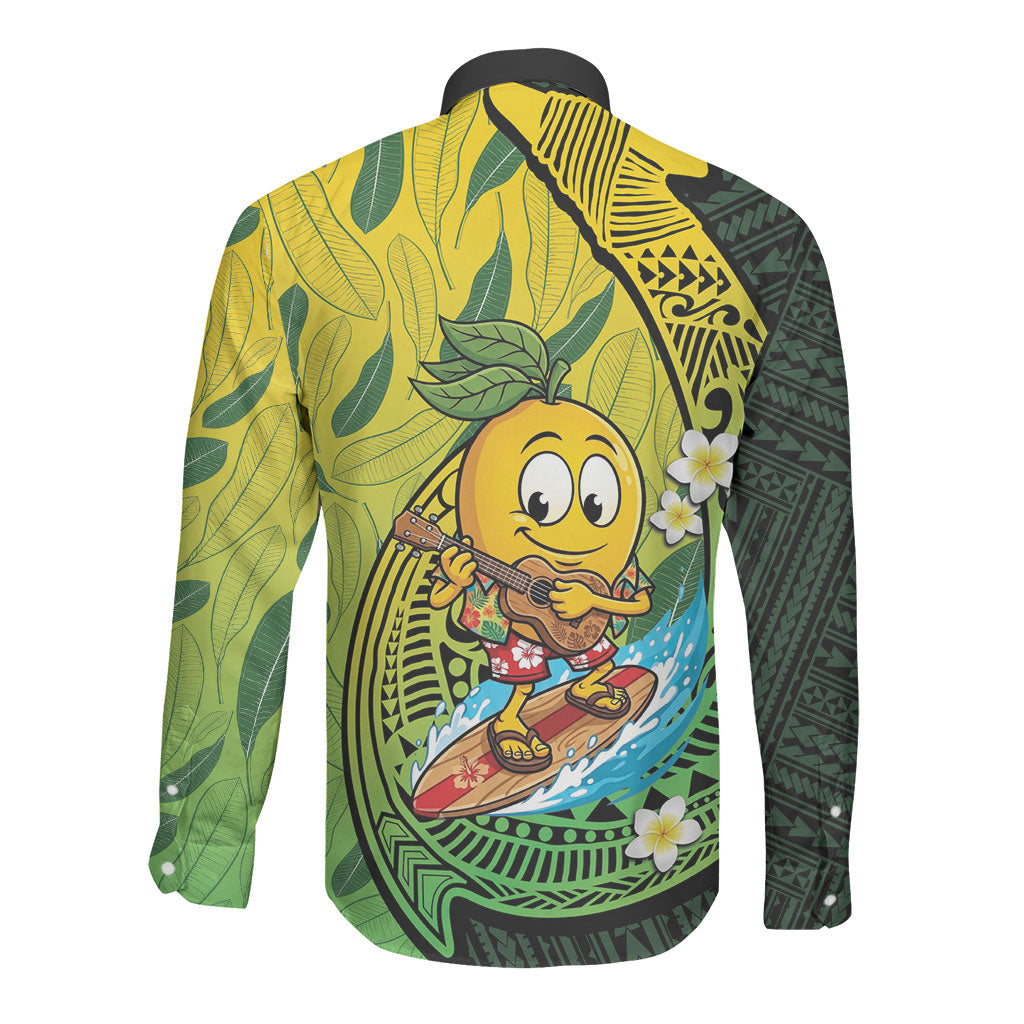 Hawaii Surfing Mango Long Sleeve Button Shirt Manako Polynesian Fish Hook LT14 - Polynesian Pride