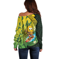 Hawaii Surfing Mango Off Shoulder Sweater Manako Polynesian Fish Hook LT14 - Polynesian Pride