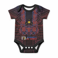 Filipino Barong Tagalog Inspired Personalised Baby Onesie Mabuhay Philippines Festival Polynesian Pattern LT14 Black - Polynesian Pride