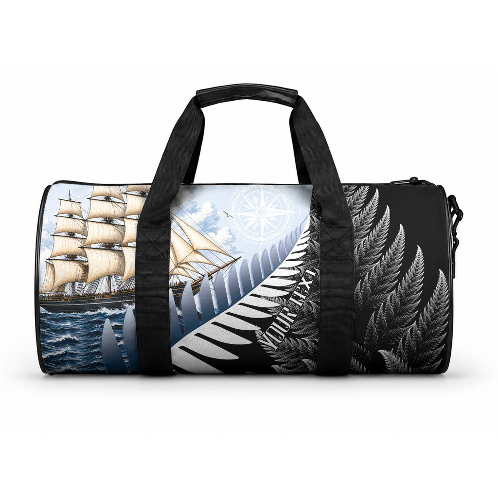 Personalised New Zealand Pakeha Duffle Bag Kiwi Silver Fern and Sailing Ship Compass LT14 One size Blue - Polynesian Pride