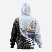 Personalised New Zealand Pakeha Hoodie Kiwi Silver Fern and Sailing Ship Compass LT14 - Polynesian Pride
