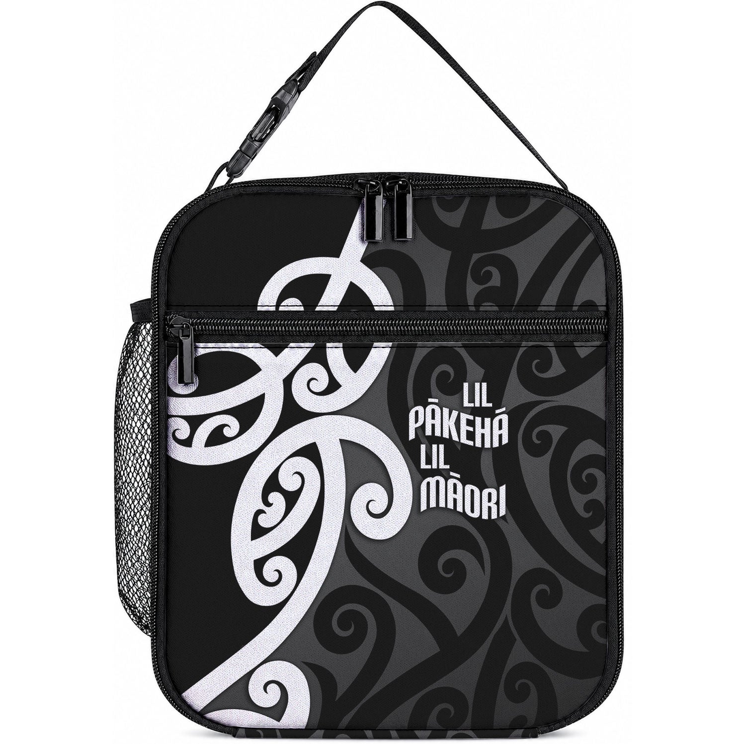 Lil Pakeha Lil Maori New Zealand Lunch Bag Kiwi Proud Mangopare Pattern LT14 10.2 × 8.3 × 4.3 inch Black - Polynesian Pride