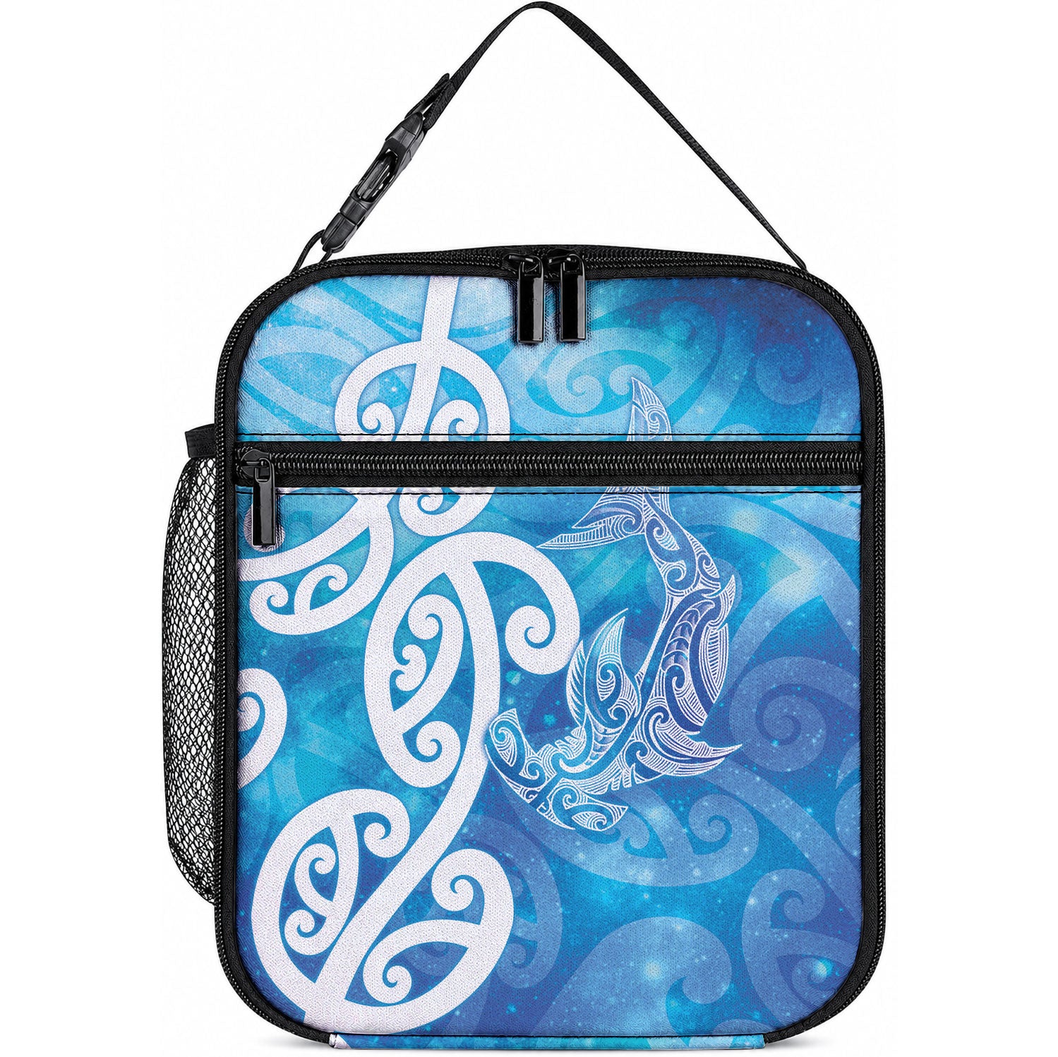 Hammerhead Shark Tattoo New Zealand Lunch Bag Maori Galaxy Mangopare Pattern LT14 10.2 × 8.3 × 4.3 inch Turquoise - Polynesian Pride