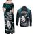 New Zealand Silver Fern Rugby Couples Matching Off Shoulder Maxi Dress and Long Sleeve Button Shirts Aotearoa All Black Dabbing Ball With Maori Paua Shell LT14 - Polynesian Pride