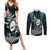 New Zealand Silver Fern Rugby Couples Matching Summer Maxi Dress and Long Sleeve Button Shirts Aotearoa All Black Dabbing Ball With Maori Paua Shell LT14 Turquoise - Polynesian Pride