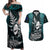 Custom New Zealand Silver Fern Rugby Couples Matching Off Shoulder Maxi Dress and Hawaiian Shirt Aotearoa All Black Dabbing Ball With Maori Paua Shell LT14 Turquoise - Polynesian Pride