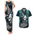 Custom New Zealand Silver Fern Rugby Couples Matching Tank Maxi Dress and Hawaiian Shirt Aotearoa All Black Dabbing Ball With Maori Paua Shell LT14 Turquoise - Polynesian Pride