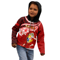 Tonga Rugby Kid Hoodie Ikale Tahi Tongan Ngatu Pattern With Dabbing Ball LT14 - Polynesian Pride
