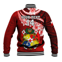 Custom Tonga Rugby Baseball Jacket Ikale Tahi Tongan Ngatu Pattern With Dabbing Ball LT14 - Polynesian Pride