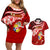 Custom Tonga Rugby Couples Matching Off Shoulder Short Dress and Hawaiian Shirt Ikale Tahi Tongan Ngatu Pattern With Dabbing Ball LT14 Red - Polynesian Pride