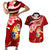 Custom Tonga Rugby Couples Matching Short Sleeve Bodycon Dress and Hawaiian Shirt Ikale Tahi Tongan Ngatu Pattern With Dabbing Ball LT14 Red - Polynesian Pride