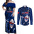 Samoa Rugby Couples Matching Off Shoulder Maxi Dress and Long Sleeve Button Shirts Manu Samoa Ula Fala Dabbing Ball Polynesian Blue Version LT14 Blue - Polynesian Pride