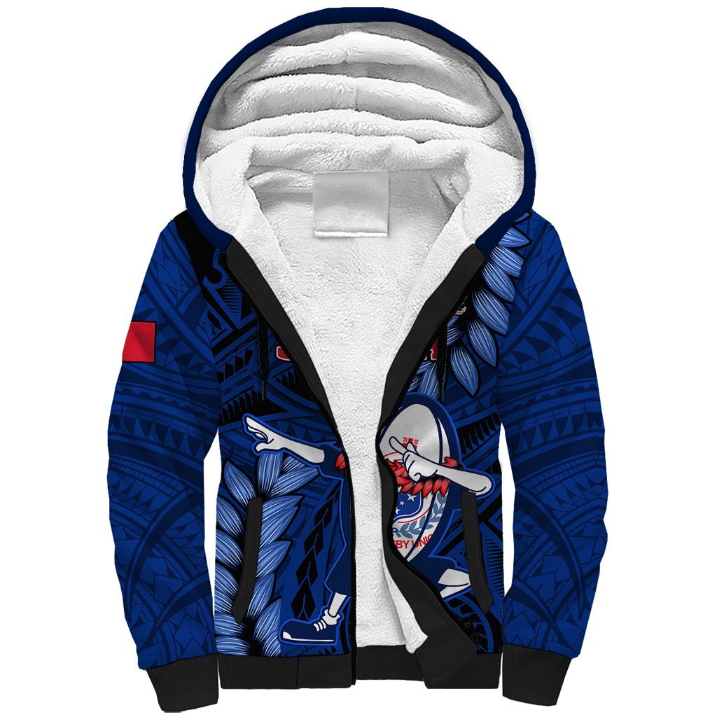 Samoa Rugby Sherpa Hoodie Manu Samoa Ula Fala Dabbing Ball Polynesian Blue Version LT14 Unisex Blue - Polynesian Pride